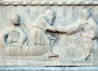 La conversione di Sant’Andrea, rilievo del portale della Chiesa di Sant’Andrea, nel Sestiere di Santa Croce