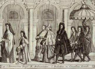 Il corteo dogale dalla raccolta di stampe la “Singolarità di Venezia” di Vincenzo Coronelli